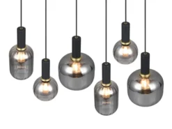 LED Pendelleuchte 6-flammig mit Glasschirmen Chrom bedampft, Breite 92cm