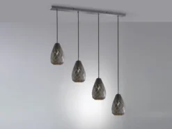 LED Pendelleuchte 4 flammig mit Lasercut Muster Anthrazit innen Gold, B: 90cm