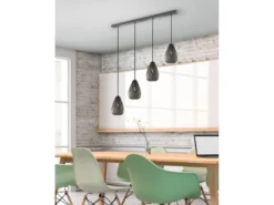 LED Pendelleuchte 4 flammig mit Lasercut Muster Anthrazit innen Gold, B: 90cm
