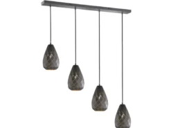 LED Pendelleuchte 4 flammig mit Lasercut Muster Anthrazit innen Gold, B: 90cm