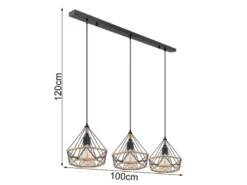 LED Pendelleuchte 3-flammig mit Hanfseil und Drahtgestell, Breite 100cm