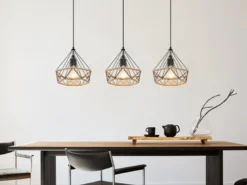 LED Pendelleuchte 3-flammig mit Hanfseil und Drahtgestell, Breite 100cm