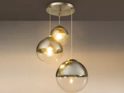 LED Pendelleuchte 3-flammig mit Glaskugeln in Chrom & Klarglas, Ø 51cm