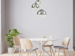 LED Pendelleuchte 3-flammig mit Glaskugeln in Chrom & Klarglas, Ø 51cm