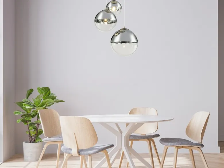 LED Pendelleuchte 3-flammig mit Glaskugeln in Chrom & Klarglas, Ø 51cm