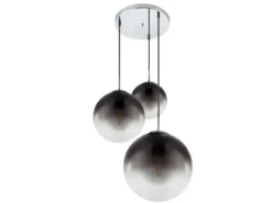 LED Pendelleuchte 3-flammig mit Glaskugeln aus Rauchglas, Ø 51cm