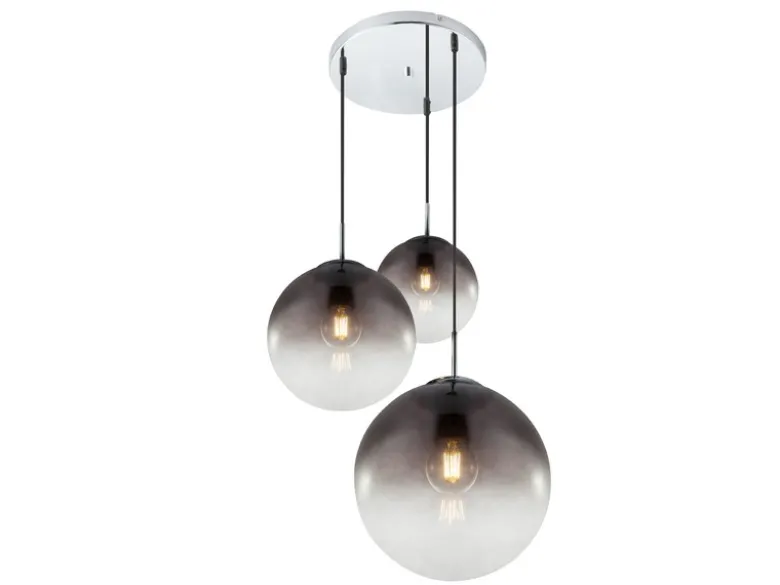 LED Pendelleuchte 3-flammig mit Glaskugeln aus Rauchglas, Ø 51cm