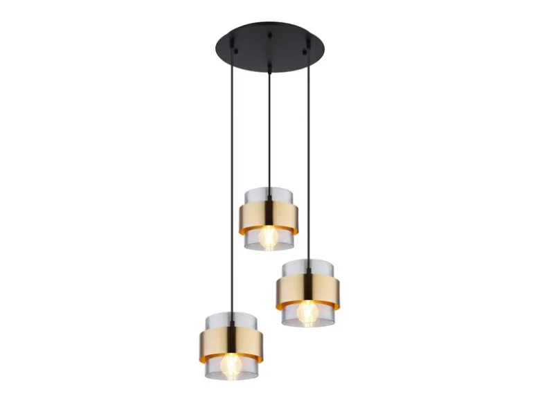 LED Pendelleuchte 3-flammig mit Rauchglas und Messing, Ø 45cm