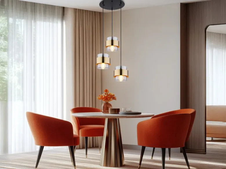 LED Pendelleuchte 3-flammig mit Rauchglas und Messing, Ø 45cm