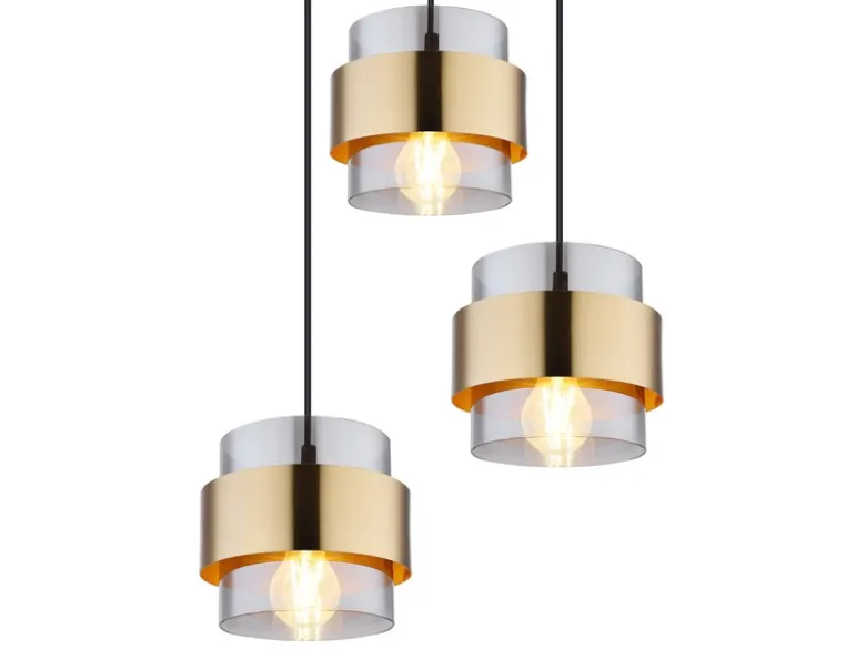 LED Pendelleuchte 3-flammig mit Rauchglas und Messing, Ø 45cm