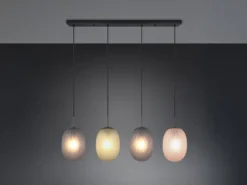 LED Pendelleuchte 4-flammig mit farbigen ovalen Glasschirmen B: 117cm