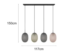 LED Pendelleuchte 4-flammig mit farbigen ovalen Glasschirmen B: 117cm