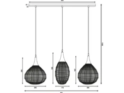 LED Pendelleuchte 3-flammig mit Drahtgeflecht Altmessing, Breite 86cm