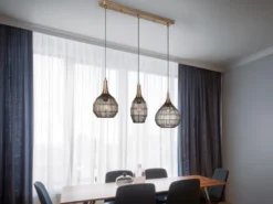LED Pendelleuchte 3-flammig mit Drahtgeflecht Altmessing, Breite 86cm
