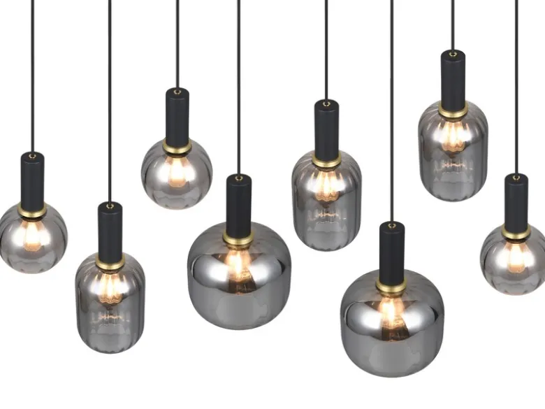 LED Pendelleuchte 8-flammig mit Glasschirmen Chrom bedampft, Breite 120cm