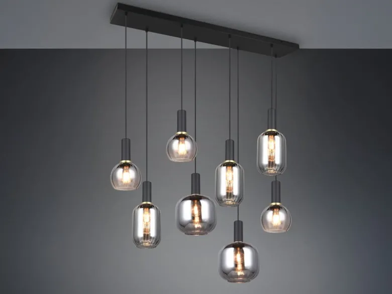 LED Pendelleuchte 8-flammig mit Glasschirmen Chrom bedampft, Breite 120cm