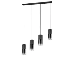 LED Pendelleuchte 4-flammig mit Rauchglas & Metall Schwarz, Breite 80cm