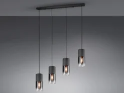 LED Pendelleuchte 4-flammig mit Rauchglas & Metall Schwarz, Breite 80cm