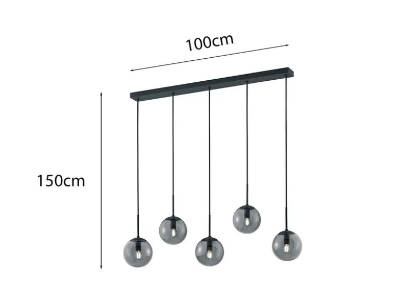 LED Pendelleuchte 5-flammig mit Rauchglas Kugeln, Breite 100cm