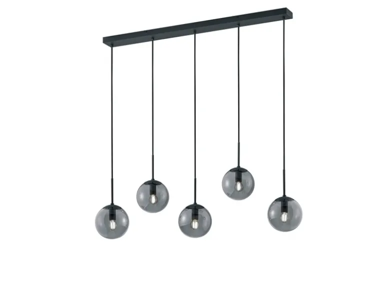 LED Pendelleuchte 5-flammig mit Rauchglas Kugeln, Breite 100cm