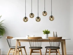 LED Pendelleuchte 5-flammig mit Rauchglas Kugeln, Breite 100cm