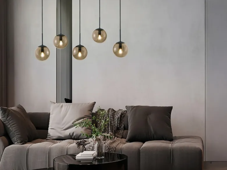 LED Pendelleuchte 5-flammig mit Rauchglas Kugeln, Breite 100cm