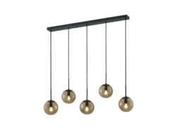 LED Pendelleuchte 5-flammig mit Rauchglas Kugeln, Breite 100cm