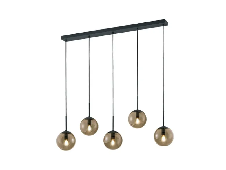 LED Pendelleuchte 5-flammig mit Rauchglas Kugeln, Breite 100cm