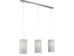 LED Pendelleuchte 3 flammig mit Dekor Stoffschirmen Zylinder Grau, Breite 110cm