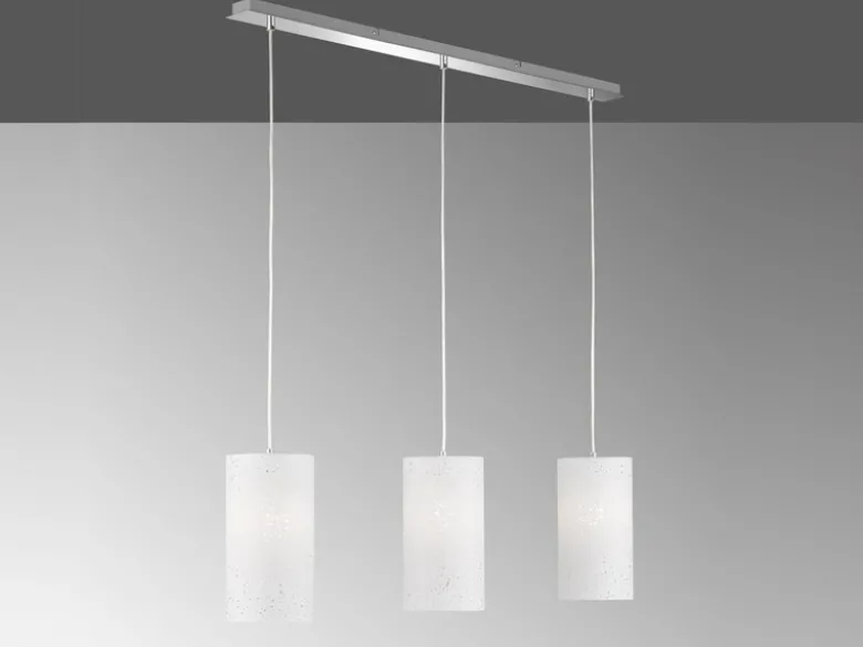 LED Pendelleuchte 3 flammig mit Dekor Stoffschirmen Zylinder Weiß, Breite 110cm