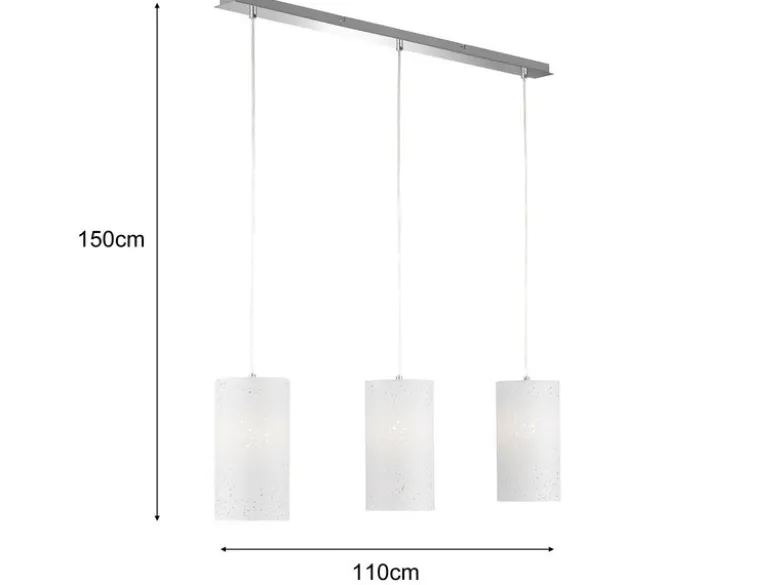 LED Pendelleuchte 3 flammig mit Dekor Stoffschirmen Zylinder Weiß, Breite 110cm