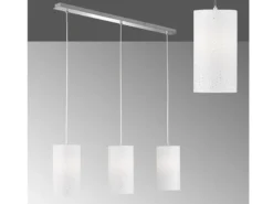 LED Pendelleuchte 3 flammig mit Dekor Stoffschirmen Zylinder Weiß, Breite 110cm