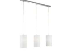 LED Pendelleuchte 3 flammig mit Dekor Stoffschirmen Zylinder Weiß, Breite 110cm