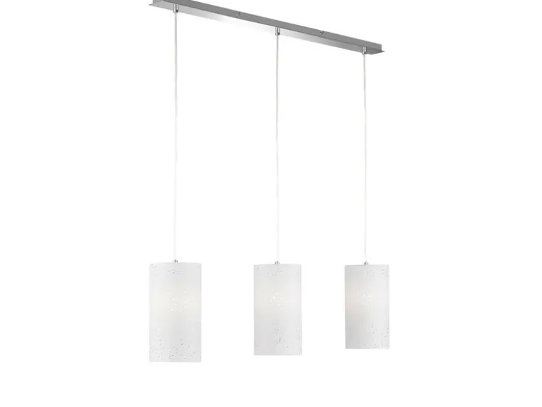 LED Pendelleuchte 3 flammig mit Dekor Stoffschirmen Zylinder Weiß, Breite 110cm