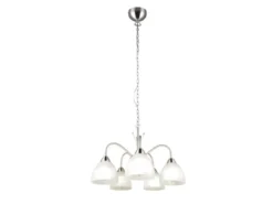 LED Pendelleuchte 5-flammig mit Glas Lampenschirmen Weiß, Ø 55cm