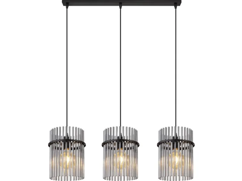 LED Pendelleuchte 3-flammig mit Rauchglas Stäben, Breite 80cm