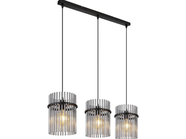 LED Pendelleuchte 3-flammig mit Rauchglas Stäben, Breite 80cm