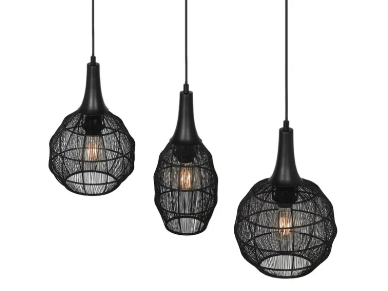 LED Pendelleuchte 3-flammig mit Drahtgeflecht Schwarz, Breite 86cm