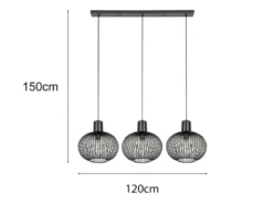 LED Pendelleuchte 3-flammig mit Gitter Lampenschirmen Schwarz, Breite 120cm
