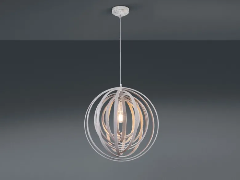 LED Pendelleuchte 1-flammig Naturholz Stufen Dimmer, Ø 50cm