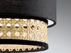 LED Pendelleuchte 3-flammig, Rattan Lampenschirme mit Stoff, Breite 74cm