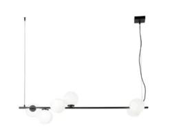 LED Pendelleuchte 6-flammig Schwarz mit Glaskugeln in Opalweiß, Breite 120cm