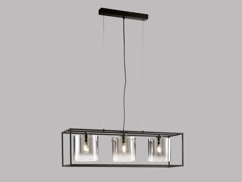 LED Pendelleuchte 3-flammig Schwarz mit Rauchglas, Breite 90cm