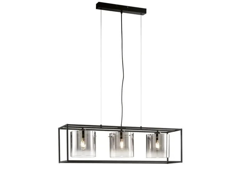 LED Pendelleuchte 3-flammig Schwarz mit Rauchglas, Breite 90cm
