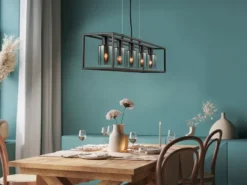 LED Pendelleuchte 5-flammig Schwarz mit Rauchglas, Breite 95cm