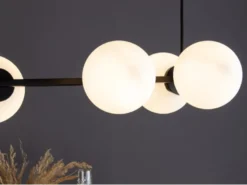 LED Pendelleuchte 6 flammig Schwarz & Opalglas Kugeln Weiß, Breite 80cm