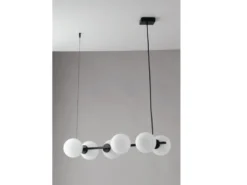 LED Pendelleuchte 6 flammig Schwarz & Opalglas Kugeln Weiß, Breite 80cm