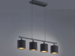 LED Pendelleuchte 4-flammig Stoff Lampenschirme Schwarz/Gold, Breite 75cm