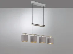 LED Pendelleuchte 4-flammig Taupe höhenverstellbar mit Stoffschirmen, B: 77cm