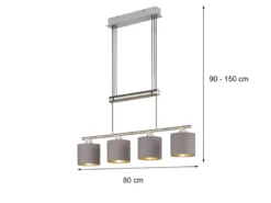 LED Pendelleuchte 4-flammig Taupe höhenverstellbar mit Stoffschirmen, B: 77cm